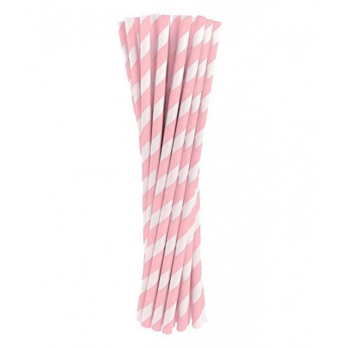 Light Pink Stripes, Rózsaszín papír szívószál 24 db-os