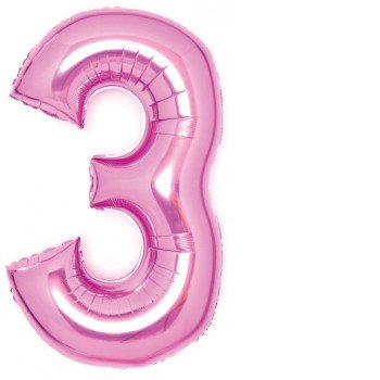 Pink, Rózsaszín 3-as szám fólia lufi 66 cm Pink, Rózsaszín 3-as szám fólia lufi 66 cm