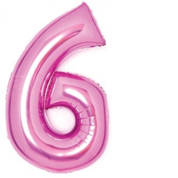 Pink, Rózsaszín 6-os szám fólia lufi 66 cm Pink, Rózsaszín 6-os szám fólia lufi 66 cm