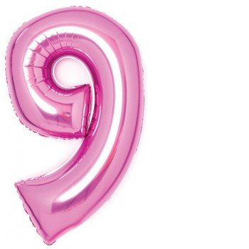 Pink, Rózsaszín 9-es szám fólia lufi 66 cm Pink, Rózsaszín 9-es szám fólia lufi 66 cm