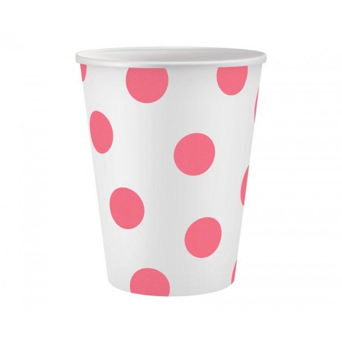 Pink Polka Dots, Rózsaszín papír pohár 6 db-os 250 ml