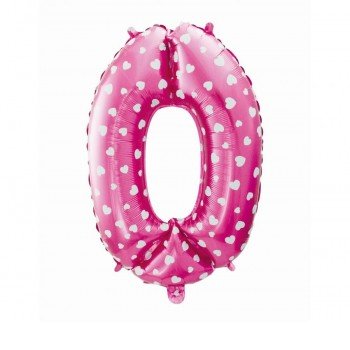 Pink with Hearts, Rózsaszín 0-ás szám fólia lufi 61 cm Pink with Hearts, Rózsaszín 0-ás szám fólia lufi 61 cm