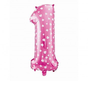 Pink with Hearts, Rózsaszín 1-es szám fólia lufi 61 cm Pink with Hearts, Rózsaszín 1-es szám fólia lufi 61 cm