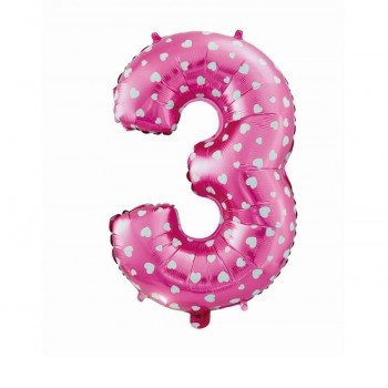 Pink with Hearts, Rózsaszín 3-as szám fólia lufi 61 cm Pink with Hearts, Rózsaszín 3-as szám fólia lufi 61 cm