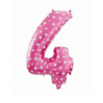Pink with Hearts, Rózsaszín 4-es szám fólia lufi 61 cm Pink with Hearts, Rózsaszín 4-es szám fólia lufi 61 cm