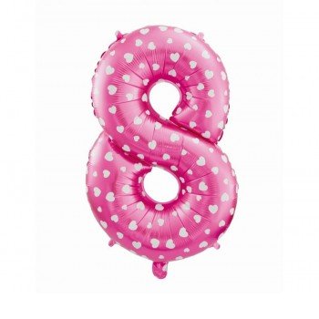Pink with Hearts, Rózsaszín 8-as szám fólia lufi 61 cm Pink with Hearts, Rózsaszín 8-as szám fólia lufi 61 cm