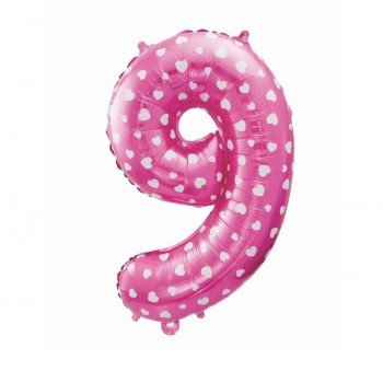 Pink with Hearts, Rózsaszín 9-es szám fólia lufi 61 cm Pink with Hearts, Rózsaszín 9-es szám fólia lufi 61 cm