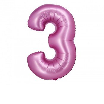 Satin Pink, Rózsaszín 3-as szám fólia lufi 76 cm Satin Pink, Rózsaszín 3-as szám fólia lufi 76 cm