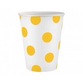 Yellow Polka Dots, Sárga papír pohár 6 db-os 250 ml Yellow Polka Dots, Sárga papír pohár 6 db-os 250 ml