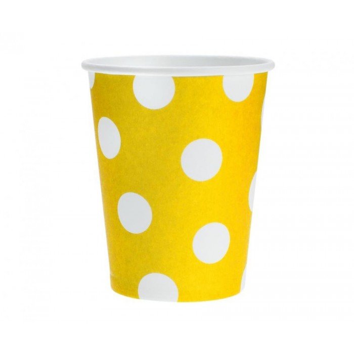 Yellow Polka Dots, Sárga papír pohár 6 db-os 270 ml