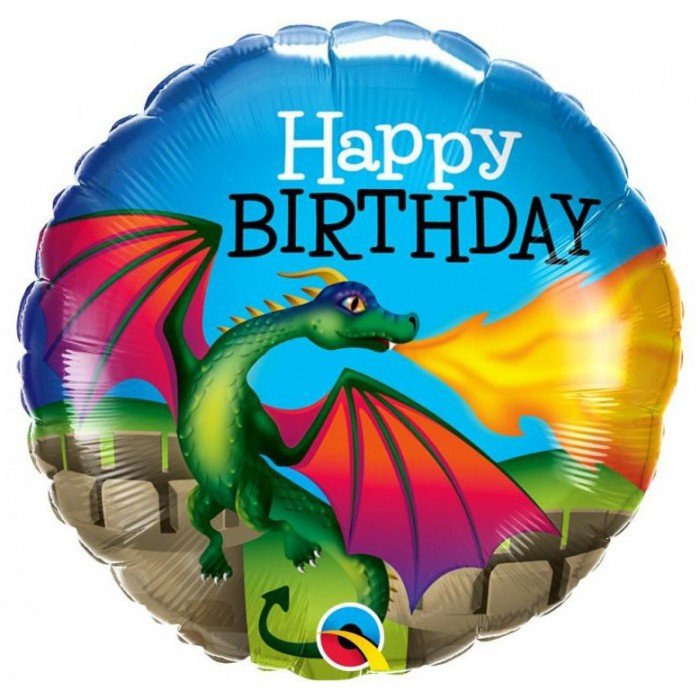 Happy Birthday Dragon, Sárkány fólia lufi 46 cm