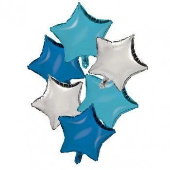 Silver Blue Light Blue Star, Csillag fólia lufi 6 db-os szett 46 cm Silver Blue Light Blue Star, Csillag fólia lufi 6 db-os szett 46 cm