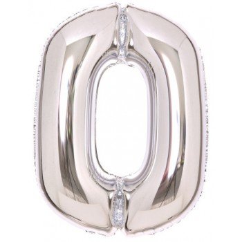 Silver, Ezüst 0-ás szám fólia lufi 66 cm Silver, Ezüst 0-ás szám fólia lufi 66 cm