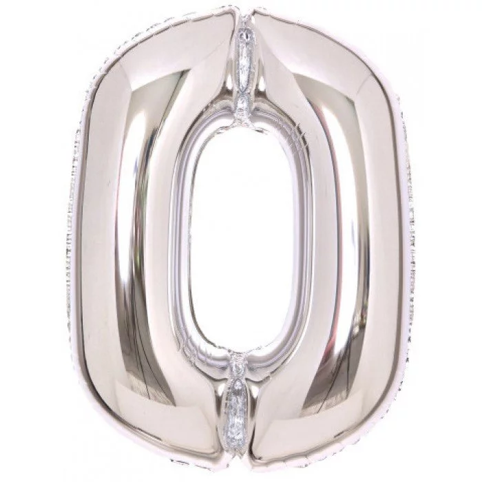 Silver, Ezüst 0-ás szám fólia lufi 66 cm Silver, Ezüst 0-ás szám fólia lufi 66 cm