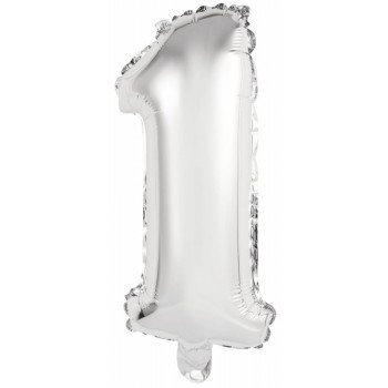 Silver, Ezüst 1-es szám fólia lufi 41 cm Silver, Ezüst 1-es szám fólia lufi 41 cm