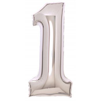 Silver, Ezüst 1-es szám fólia lufi 66 cm Silver, Ezüst 1-es szám fólia lufi 66 cm