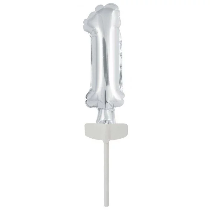 Silver, Ezüst 1-es szám fólia lufi tortára 13 cm Silver, Ezüst 1-es szám fólia lufi tortára 13 cm