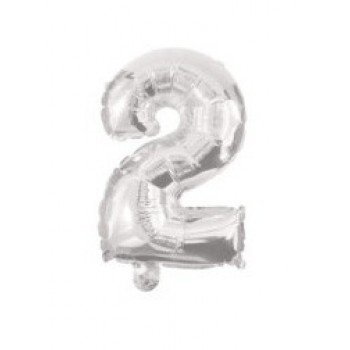 Silver, Ezüst 2-es szám fólia lufi 10 cm Silver, Ezüst 2-es szám fólia lufi 10 cm