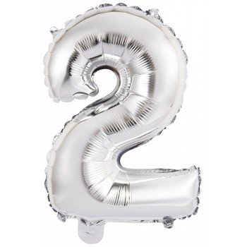 Silver, Ezüst 2-es szám fólia lufi 45 cm Silver, Ezüst 2-es szám fólia lufi 45 cm