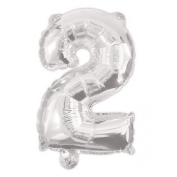 Silver, Ezüst 2-es szám fólia lufi 95 cm Silver, Ezüst 2-es szám fólia lufi 95 cm