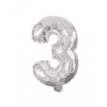 Silver, Ezüst 3-as szám fólia lufi 10 cm Silver, Ezüst 3-as szám fólia lufi 10 cm