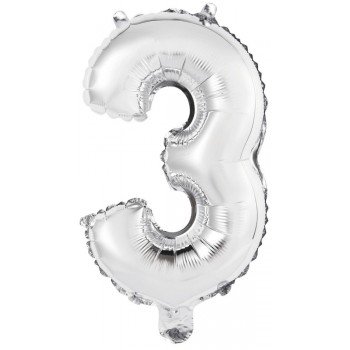 Silver, Ezüst 3-as szám fólia lufi 46 cm Silver, Ezüst 3-as szám fólia lufi 46 cm