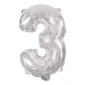 Silver, Ezüst 3-as szám fólia lufi 95 cm Silver, Ezüst 3-as szám fólia lufi 95 cm