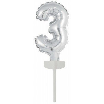 Silver, Ezüst 3-as szám fólia lufi tortára 13 cm Silver, Ezüst 3-as szám fólia lufi tortára 13 cm