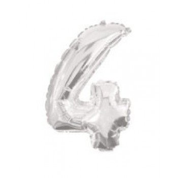 Silver, Ezüst 4-es szám fólia lufi 10 cm Silver, Ezüst 4-es szám fólia lufi 10 cm