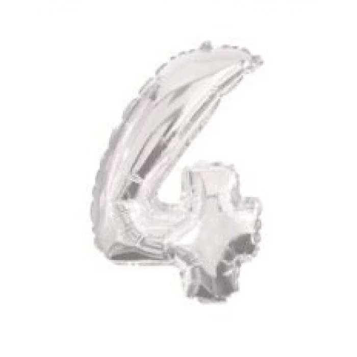 Silver, Ezüst 4-es szám fólia lufi 10 cm Silver, Ezüst 4-es szám fólia lufi 10 cm