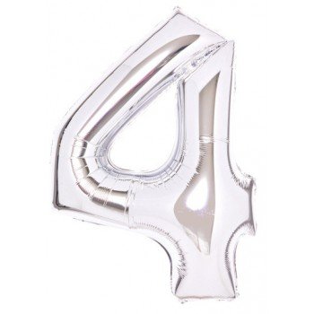 Silver, Ezüst 4-es szám fólia lufi 66 cm Silver, Ezüst 4-es szám fólia lufi 66 cm