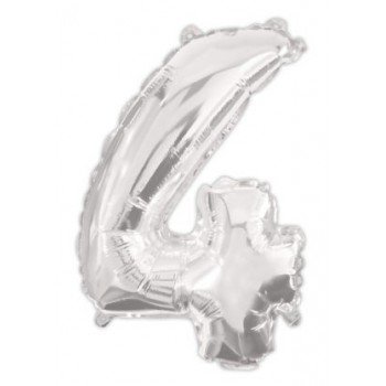Silver, Ezüst 4-es szám fólia lufi 95 cm Silver, Ezüst 4-es szám fólia lufi 95 cm