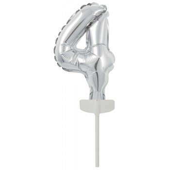 Silver, Ezüst 4-es szám fólia lufi tortára 13 cm Silver, Ezüst 4-es szám fólia lufi tortára 13 cm