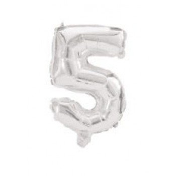 Silver, Ezüst 5-ös szám fólia lufi 10 cm Silver, Ezüst 5-ös szám fólia lufi 10 cm