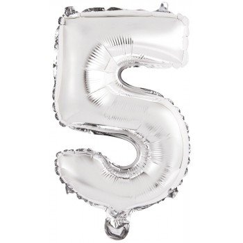 Silver, Ezüst 5-ös szám fólia lufi 46 cm Silver, Ezüst 5-ös szám fólia lufi 46 cm