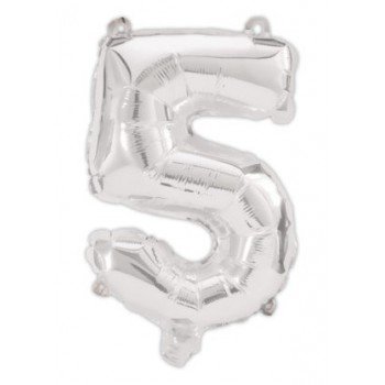 Silver, Ezüst 5-ös szám fólia lufi 95 cm Silver, Ezüst 5-ös szám fólia lufi 95 cm