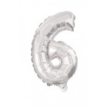 Silver, Ezüst 6-os szám fólia lufi 10 cm Silver, Ezüst 6-os szám fólia lufi 10 cm