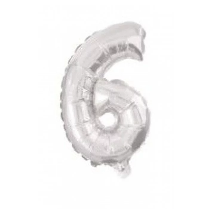 Silver, Ezüst 6-os szám fólia lufi 10 cm Silver, Ezüst 6-os szám fólia lufi 10 cm
