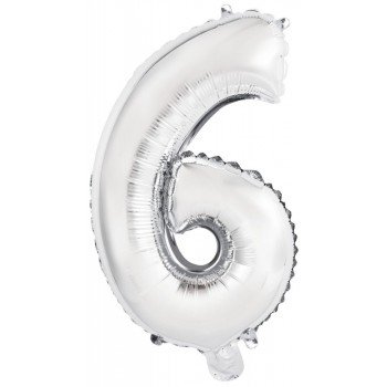 Silver, Ezüst 6-os szám fólia lufi 45 cm Silver, Ezüst 6-os szám fólia lufi 45 cm