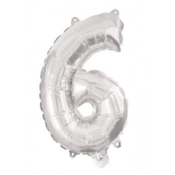 Silver, Ezüst 6-os szám fólia lufi 95 cm Silver, Ezüst 6-os szám fólia lufi 95 cm