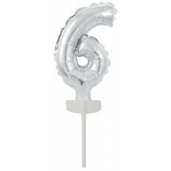 Silver, Ezüst 6-os szám fólia lufi tortára 13 cm Silver, Ezüst 6-os szám fólia lufi tortára 13 cm