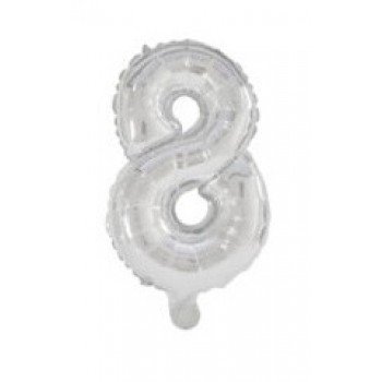 Silver, Ezüst 8-as szám fólia lufi 10 cm Silver, Ezüst 8-as szám fólia lufi 10 cm
