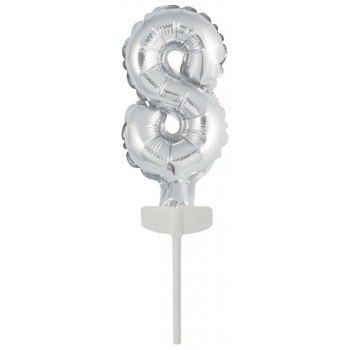 Silver, Ezüst 8-as szám fólia lufi tortára 13 cm Silver, Ezüst 8-as szám fólia lufi tortára 13 cm