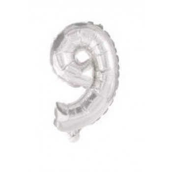 Silver, Ezüst 9-es szám fólia lufi 10 cm Silver, Ezüst 9-es szám fólia lufi 10 cm