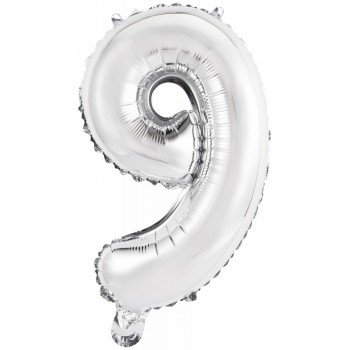 Silver, Ezüst 9-es szám fólia lufi 45 cm Silver, Ezüst 9-es szám fólia lufi 45 cm
