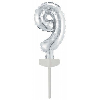 Silver, Ezüst 9-es szám fólia lufi tortára 13 cm Silver, Ezüst 9-es szám fólia lufi tortára 13 cm