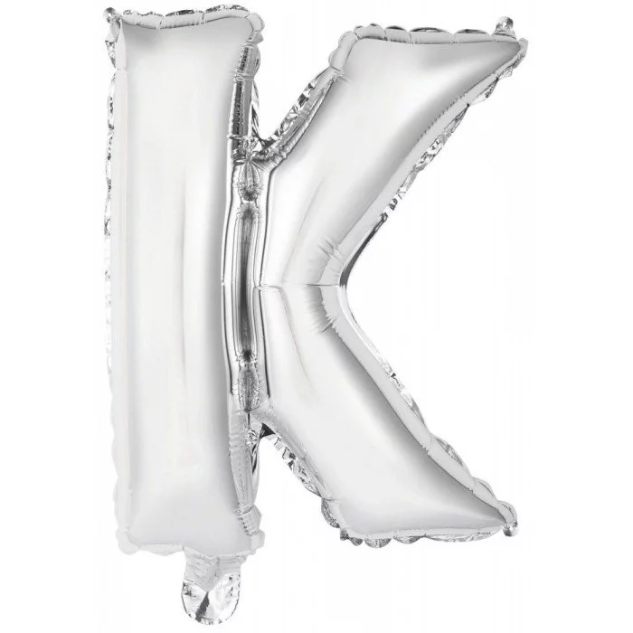 Silver, Ezüst K betű fólia lufi 42 cm Silver, Ezüst K betű fólia lufi 42 cm