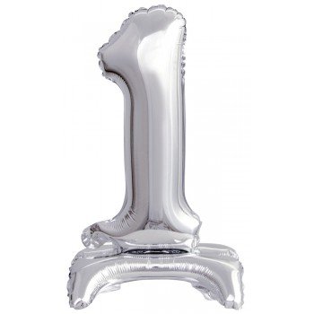 Silver, Ezüst mini 1-es szám fólia lufi talppal 38 cm Silver, Ezüst mini 1-es szám fólia lufi talppal 38 cm