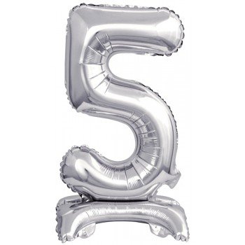 Silver, Ezüst mini 5-ös szám fólia lufi talppal 38 cm Silver, Ezüst mini 5-ös szám fólia lufi talppal 38 cm