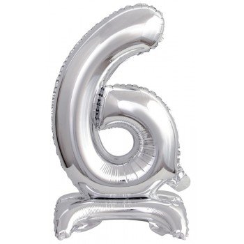 Silver, Ezüst mini 6-os szám fólia lufi talppal 38 cm Silver, Ezüst mini 6-os szám fólia lufi talppal 38 cm